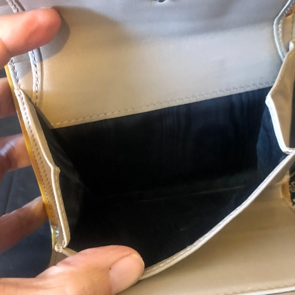 Chanel chocolate bar lambskin wallet in patent camel color NOTE front spots